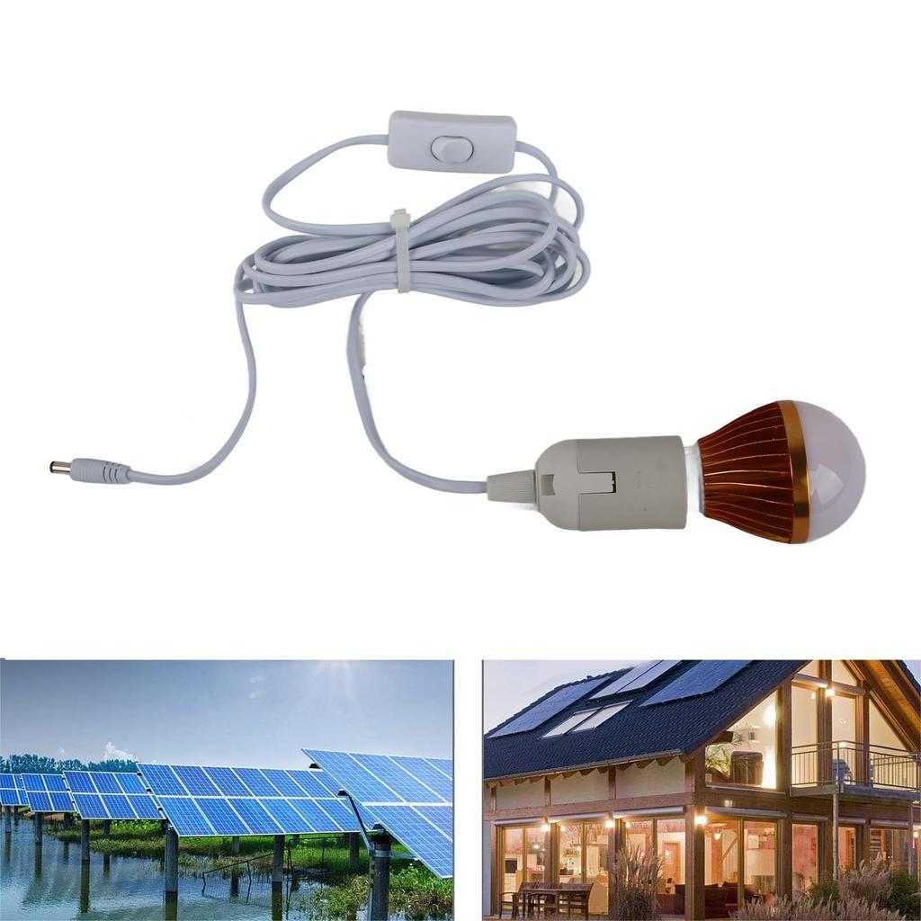 12V LED Bulb E27 Solar Bulb E27 Ball Bulb Spiral LED Solar White Light Camping Tent 12V 5 Watt 3 Meter DC Cable