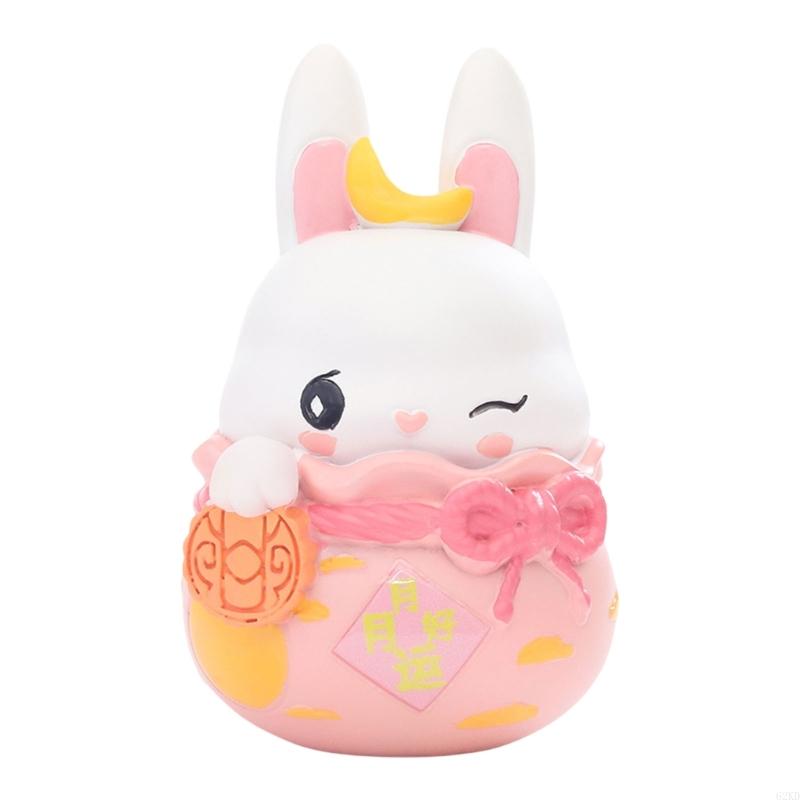 62KD MidAutumn Festival Resins Bunnies Rabbit Figurines for Craft and Desk Ornament