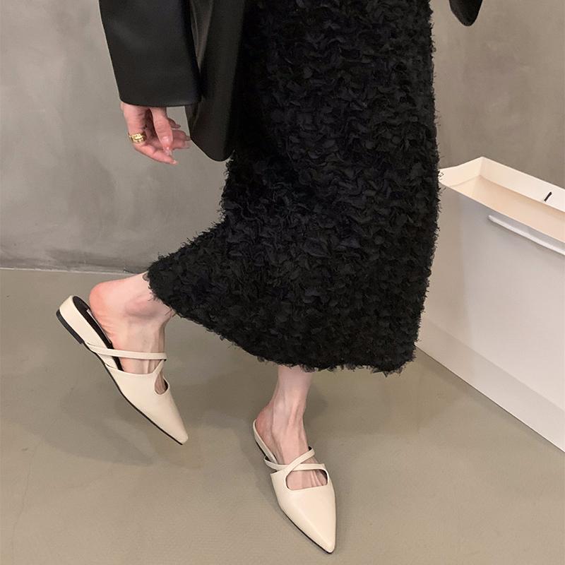 Summer Women's Pointed Toe Mules Slippers Fashion Shallow Slip On Slides Elegant Dress Street Style Shoes