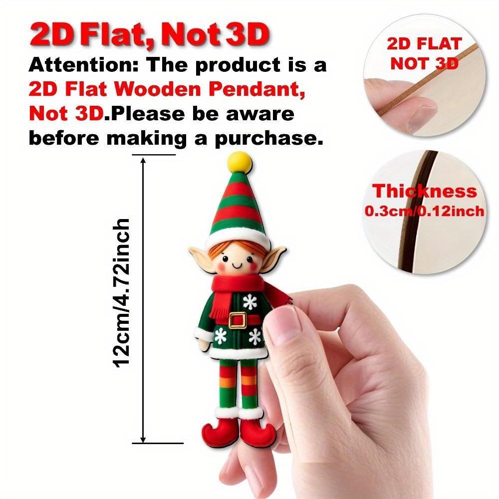 2D Flat 16pcs Set Recycled Wood Elf Figurines-Elf Ornaments with Expressive Faces & Poses,New Year,Thanksgiving Tree Decorations