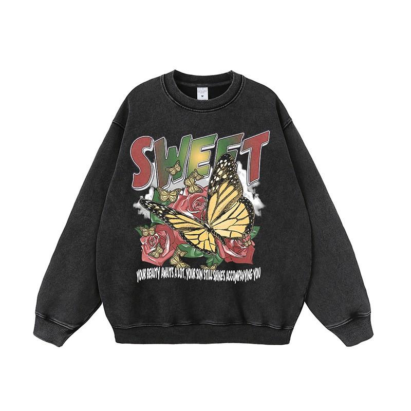 Unisex Oversized Cotton Hoodie With Butterfly Print Streetwear Casual Long Sleeve Pullover Winter