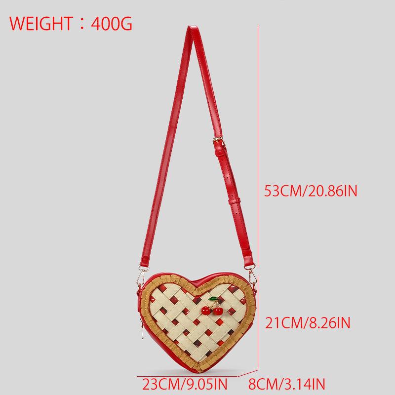 Cartoon Heart Shaped Shoulder Bag PU Leather Bag Cherry Decor Cream Cake Box Bag Cute Crossbody Handbag for Women Girls красный