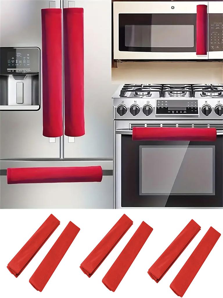 6Pcs Solid Color Refrigerator Microwave Oven Oil-Proof Door Handle Covers Washable Sliding Door Handle Protective Covers Handle Covers