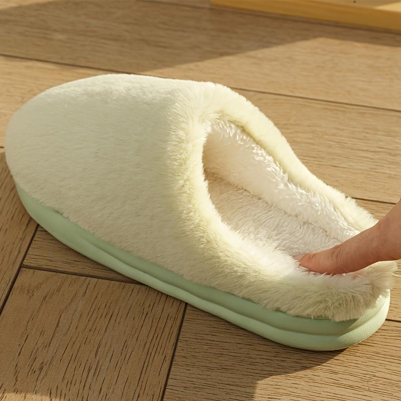 Warm and Comfortable Thickened Men's/Women's Solid Color Plush Slippers with Faux Fur Lining, Autumn and Winter Soft Sole Comfortable Home Slippers