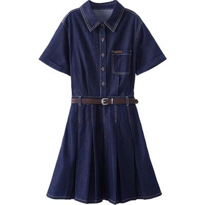 Betu Women's Short Sleeve Pleated Denim Dress