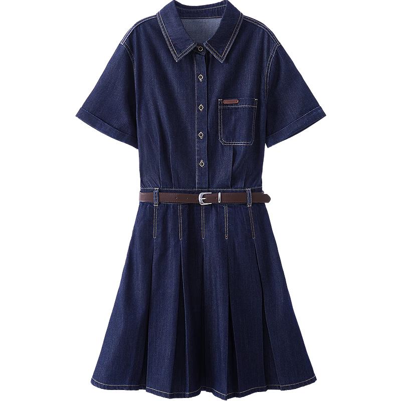 Betu Women s Short Sleeve Pleated Denim Dress M