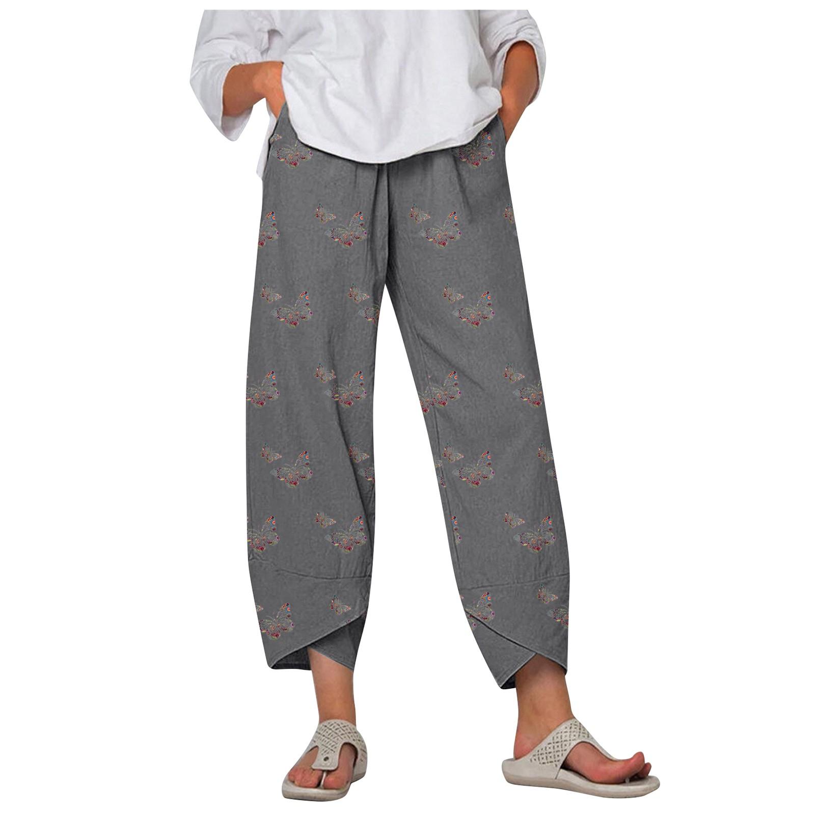 

Женские брюки в полный рост, хлопковые брюки с высокой талией, однотонные брюки, женские брюки M серый