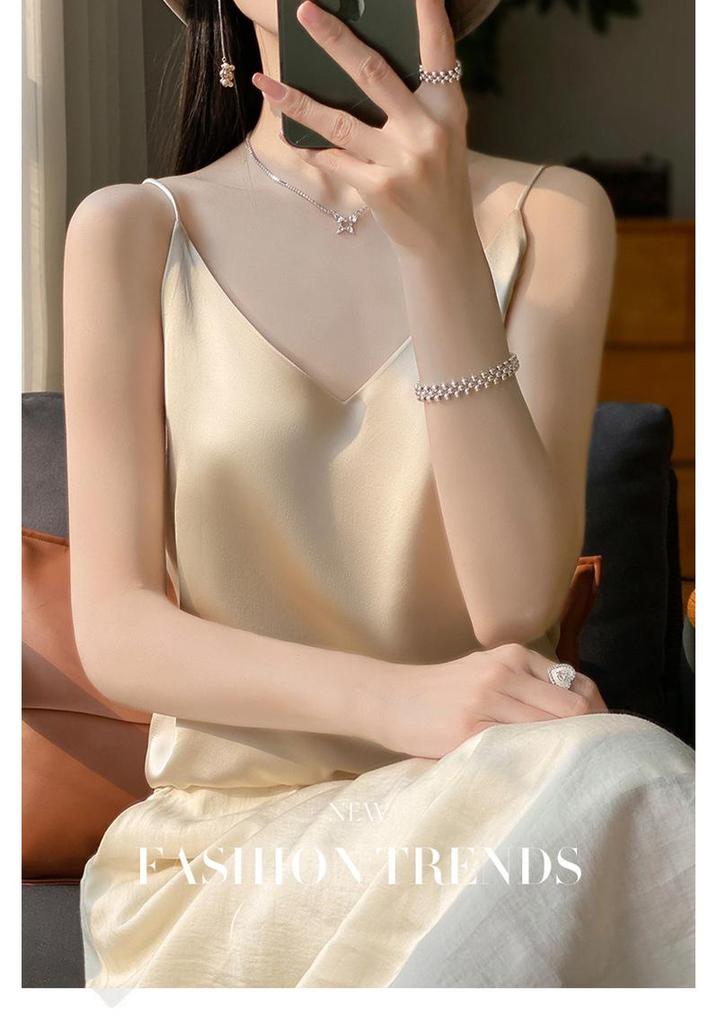 Women's Summer V-Neck Satin Camisole: Sexy, Sleeveless, Acetate Inner Wear