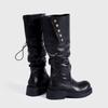 Fashion Autumn Winter Patent Leather Punk Gothic Platform Women Knee-high Boots Fashion Rivet Button Heeled Motorcycle Booties Shoes