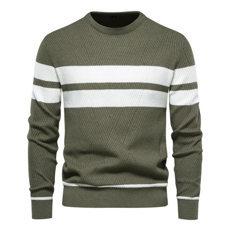 Autumn and Winter Men's Casual Striped Men's Sweater Pullover Color Matching Round Neck Men's Sweater
