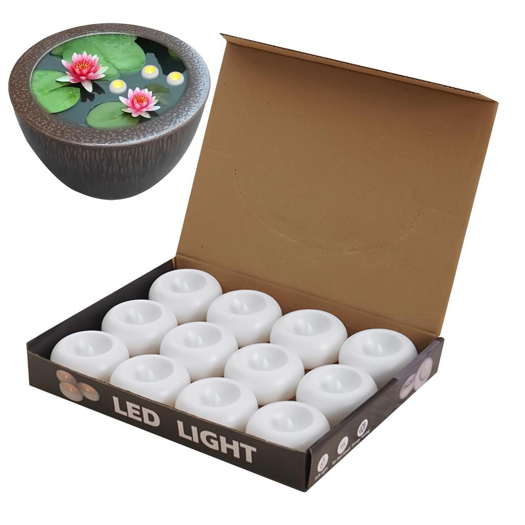 12pcs Floating Candle Lamp Flameless Tea Light Electronic Waterproof LED Light Water Activated For Wedding Party Pool Spa Decor