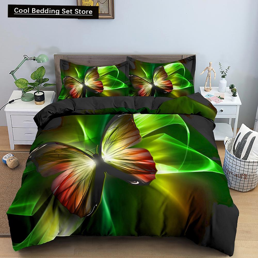 Butterfly Duvet Cover King Queen Size Animal Floral Bedding Set for Teens Adults Beautiful Flower 2/3pcs Polyester Quilt Cover