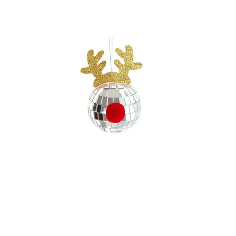 New Christmas Disco Ball Ornaments Elk Hat Xmas Tree Pendant Snowman Santa Claus Hanging Ball Merry Christma Decor New Year 2025