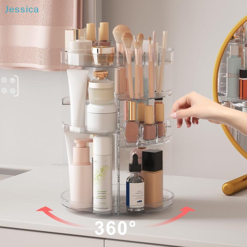 Organizzatore per Trucco Rotante a 360° Rastrelliera Trasparente in Acrilico per Cosmetici, Skincare, Pennelli e Prodotti di Bellezza