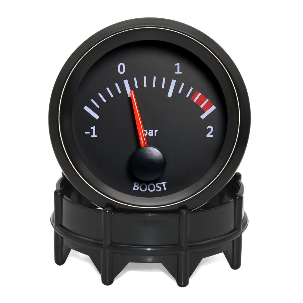 52mm Car Gauge White Backlight Pointer Boost Meter -1~2Bar Turbo Boost Gauge with T Tube PVC Hose for 12V Gasoline Vehicle