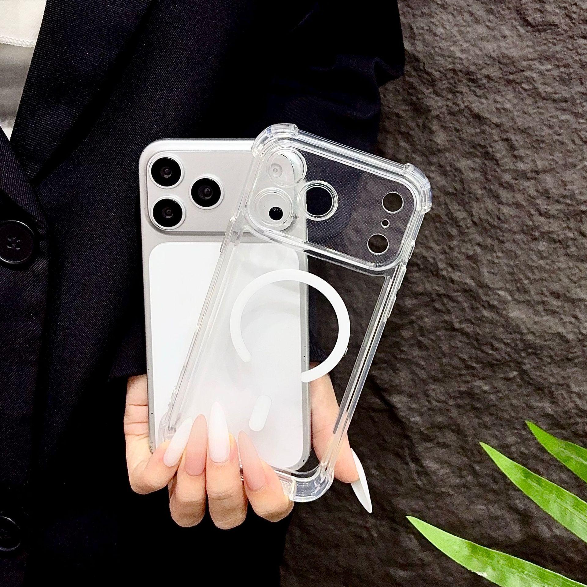 

Magnetic Transparent Drop-proof Phone Case for iPhone 13/14/15/16 Pro Max with Electroplated Buttons iPhone 16 Pro Max прозрачный