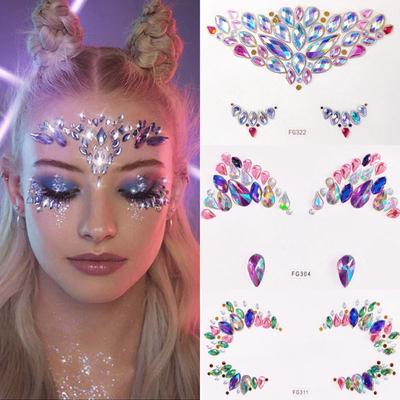 Shadow Crystal Nail Art Charms Face Tattoo Stickers Face Body Colored Rhinestone Temporary Tattoo