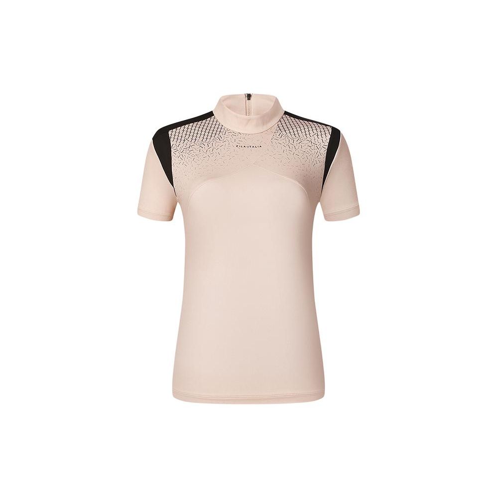 Fila Color Block Stand Collar Pullover Polo Shirt Women Tops Sweet-Pink A11W415104F-LP