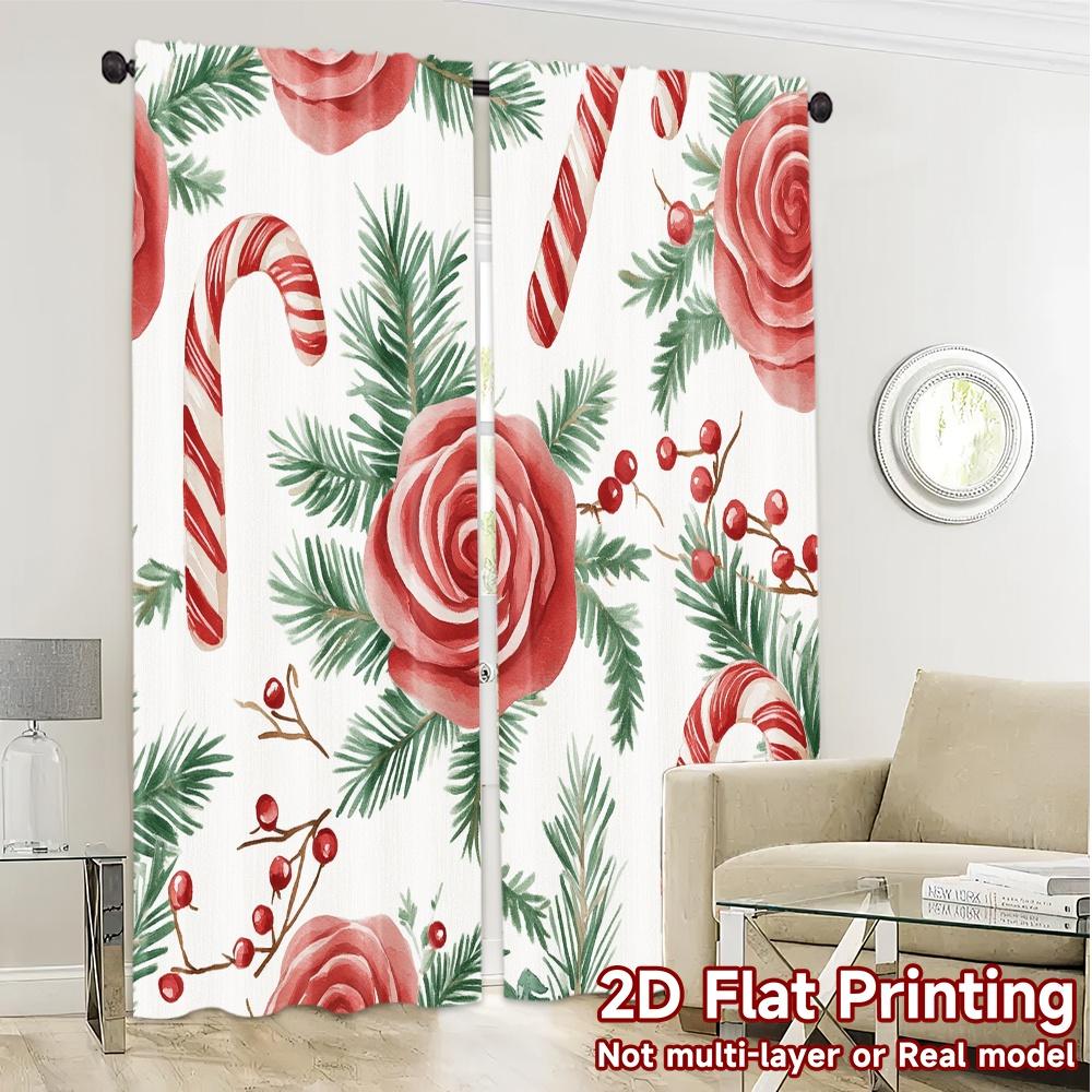 2pcs,Curtains Christmas Tree Candy Swirl Berries (3) Print Modern Curtains Versatile Polyester Fabric Curtains Holiday
