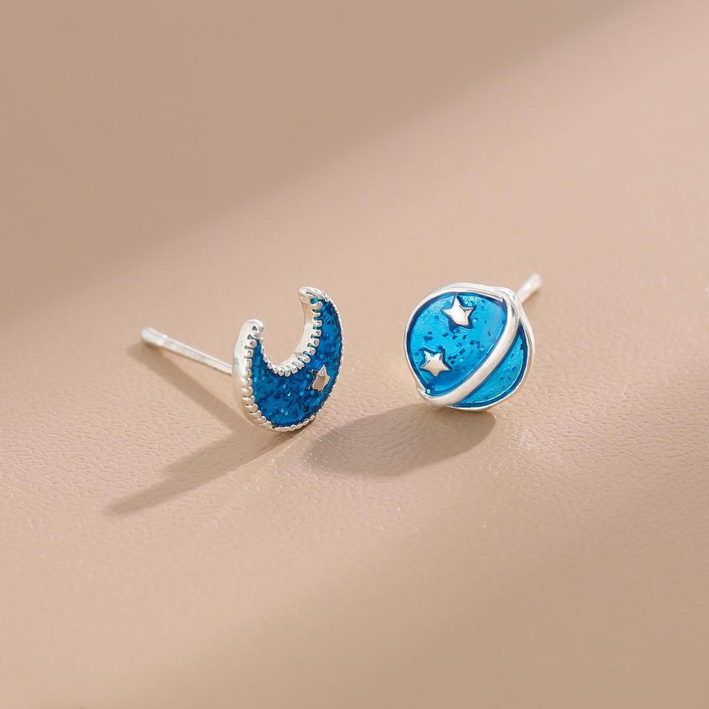Chic Blue Planet Epoxy Stud Earrings for Women