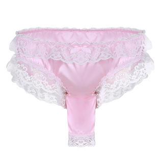 Mens Satin Panties Frilly Lace Trim Sissy Panties Sexy Open Elephant Nose Lingerie Crossdressers Underwear Maid Cosplay Briefs