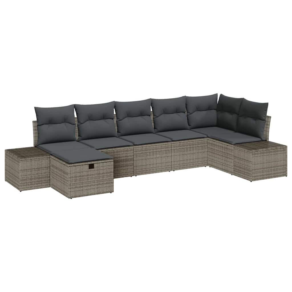 7 Piece Grey Garden Sofa Set with Cushions