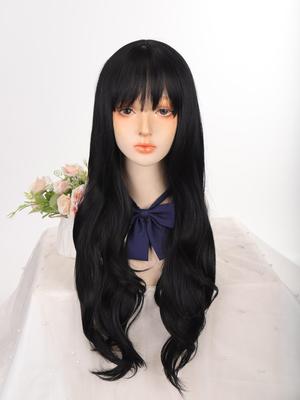 Black Long Curly Hair with Big Waves and Bangs Wig