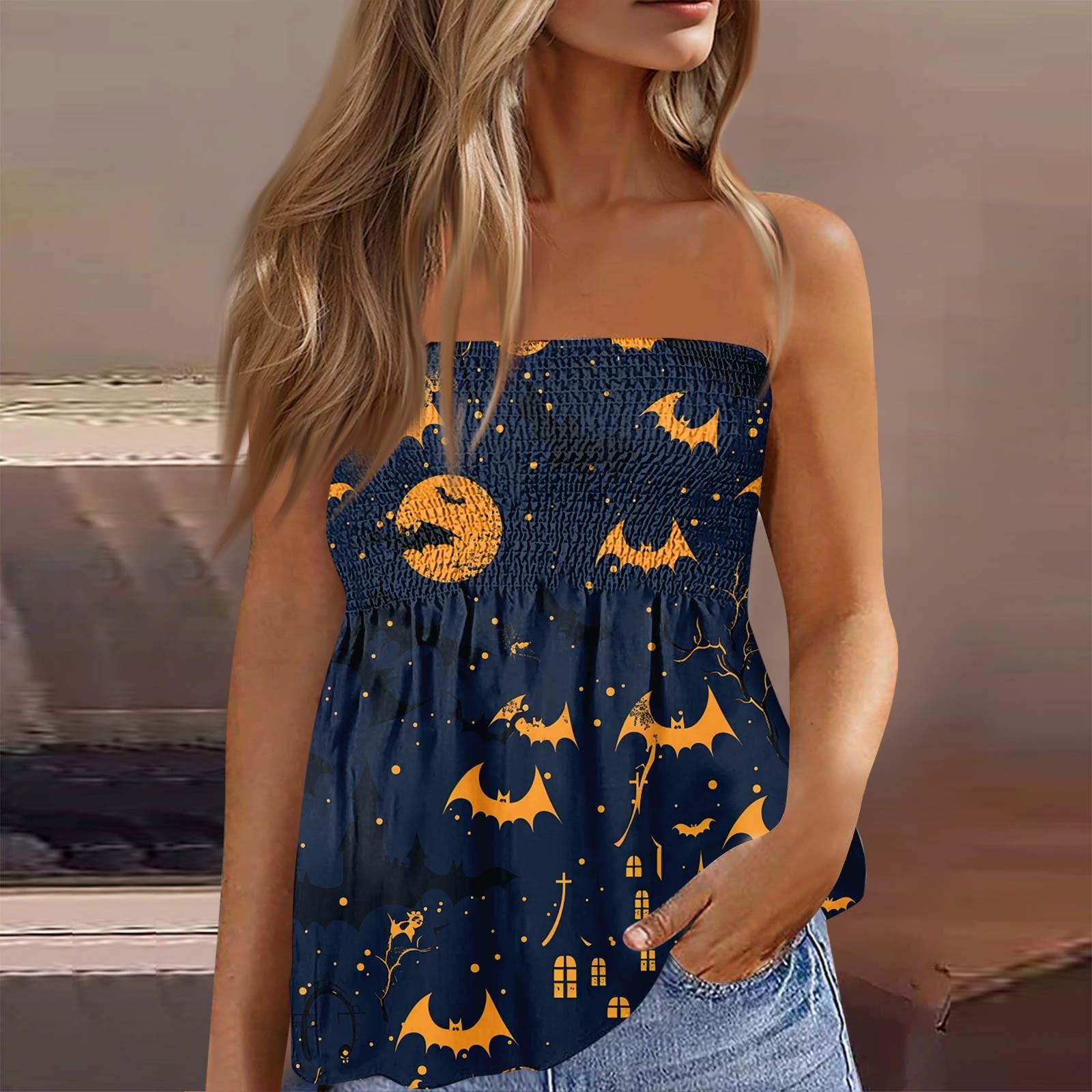 

Summer Tube Tops For Women,Cute Sexy Off Shoulder Print Sleeveless T-Shirt XXL