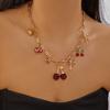 Sweet Charms Heart Cherry Strawberry Bow Multiple Pendant Necklace for Women New Trendy Cute Fruit Choker Chain Y2k Jewelry Gift