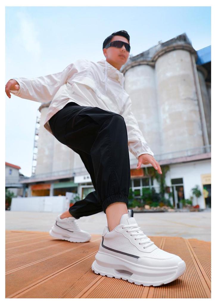 8CM Height Increasing White Dad Sneakers, Thick Sole Retro Casual for Spring and Autumn