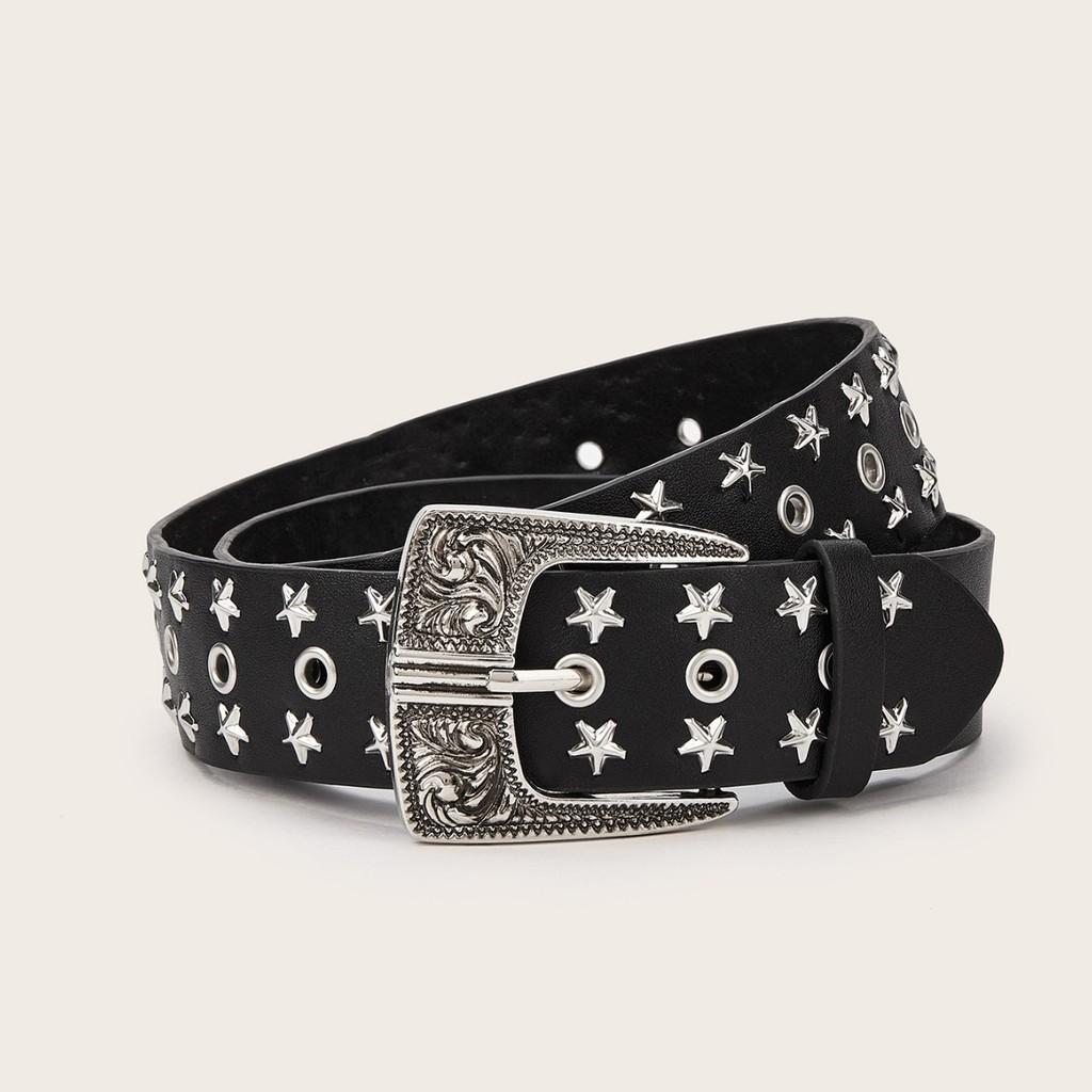 Punk Rock Pu-Ledergürtel Mit Nieten Und Sternkompass-Design Für Modebegeisterte