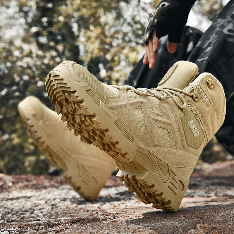 Nouvelles Bottes Tactiques pour Hommes Décontractées Marque Imperméables Grande Taille Sécurité Extérieur Moto Cheville Chaussures de Randonnée Chaussures d'Escalade Militaires
