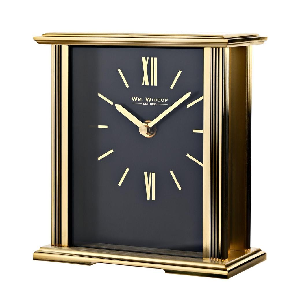 Wm.Widdop Gold Mantel Clock Navy Blue Dial