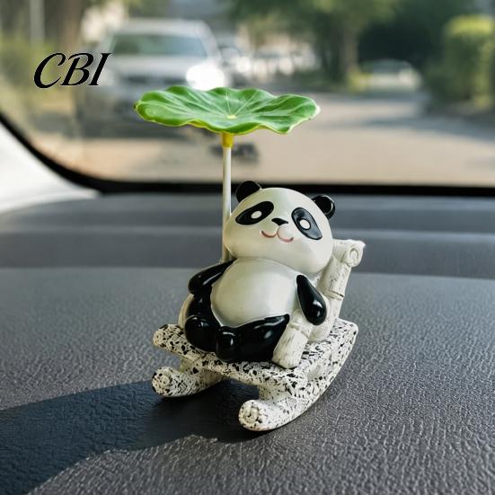 Lazy Frog Decor Rocking Panda Figurine, Cute Resin Bobble Chair with Lotus Leaf Design, Shade Stress Relief Desk Ornament for Car Shelf Office,