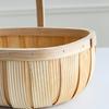Reinforced Handle Organizer Handmade Woven Wood Storage Basket, Oval with Handle, Portable Food Serving Tray Large Capacity Bin for Kitchen