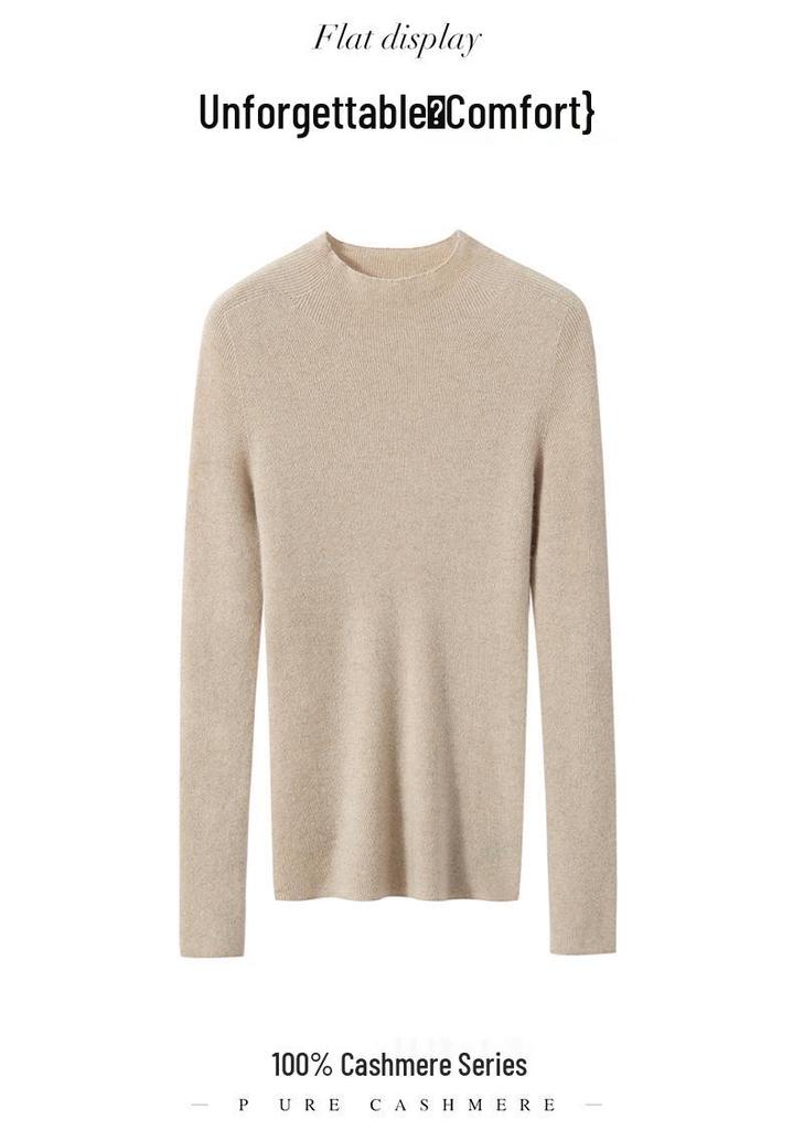 Women's Striped Slim-Fit Cashmere Knit Half-High Neck Top for Fall/Winter