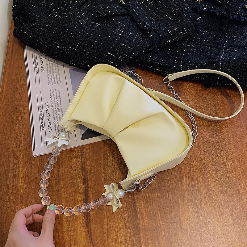 Casual Chain White Bag Women's 2025 Autumn New Trendy Casual Underarm Bag Pleated Cloud Messenger Bag