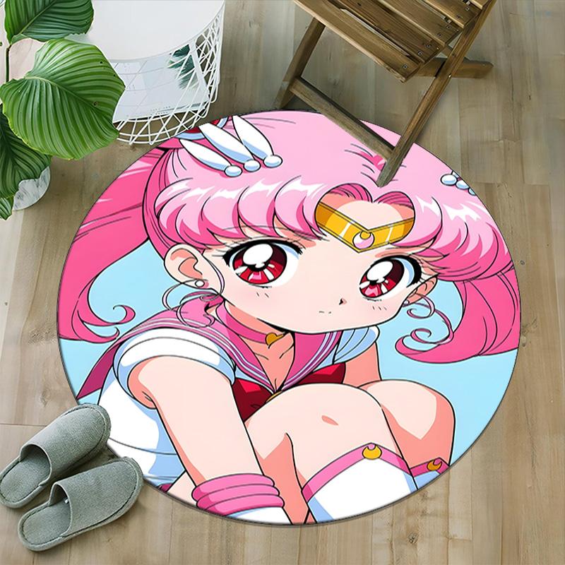 1pc Sailor Moon Carpet, Round Rug, Comfortable, Suitable for Entryways, Living Rooms, Office, And Bedrooms, Christmas Decoration