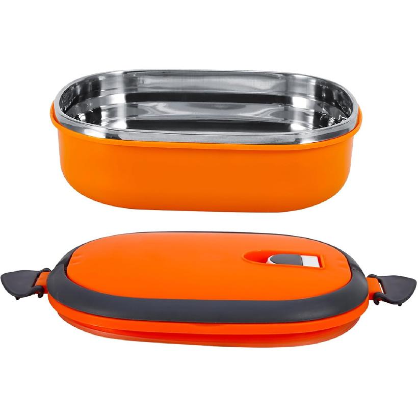 Walfront Stainless Steel Thermal Lunch Box Insulated Food Container 1-Layer Orange Box