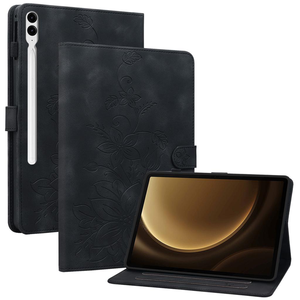 For Samsung Galaxy Tab S10+/S9+/S9 FE+ Card Slots Case Lily Flower Imprint PU Leather Tablet Cover