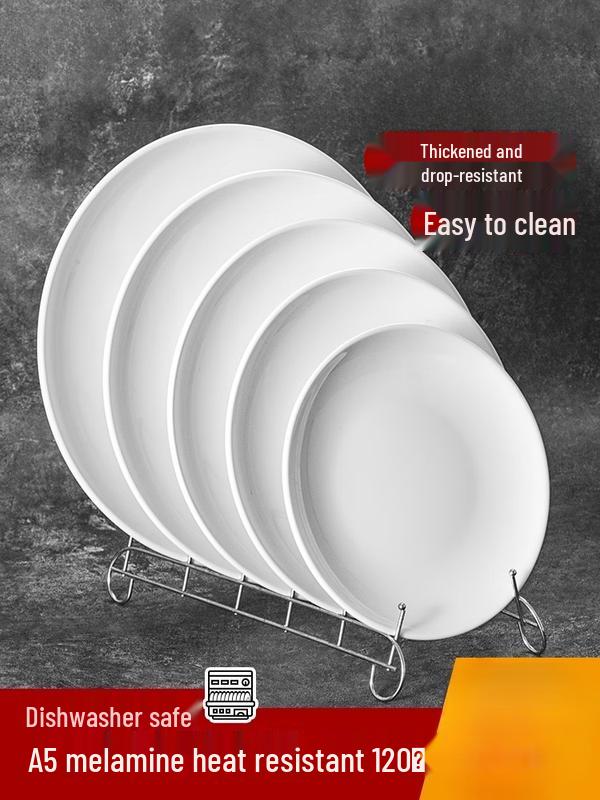 Wuhe Extra Thick Melamine White Round Plate