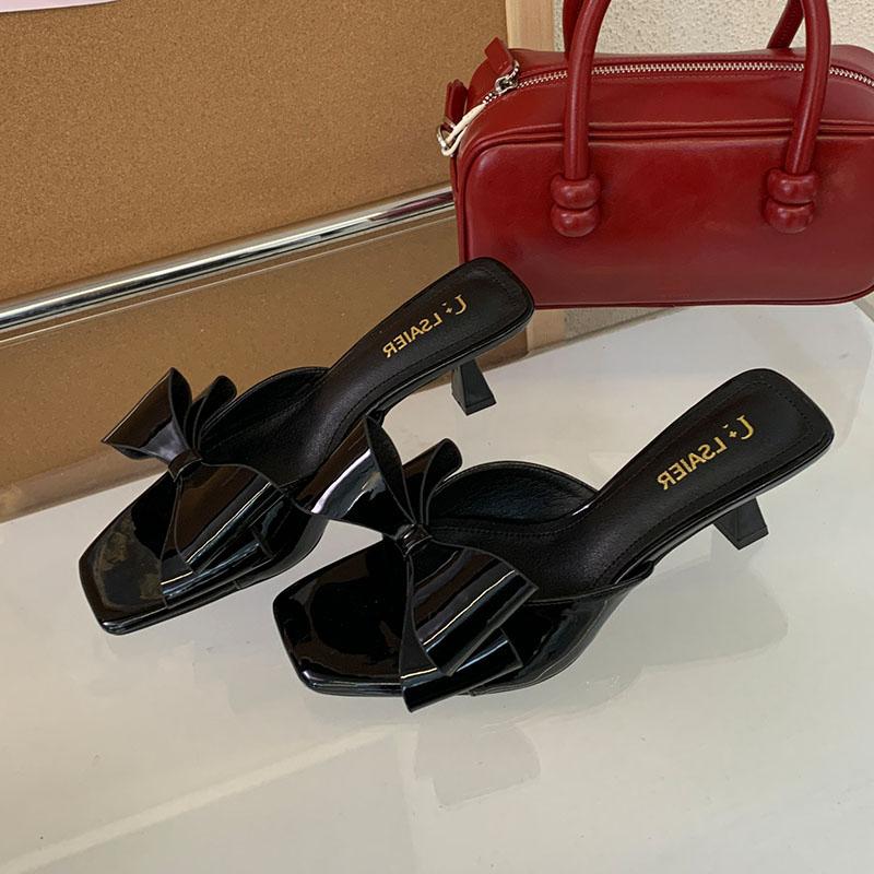 Fashion New In 2025 Footwear Square Toe Women Heels Pumps Shoes Female Slides Fashion Butterfly-Knot Ladies Heeled Shoes Sandals