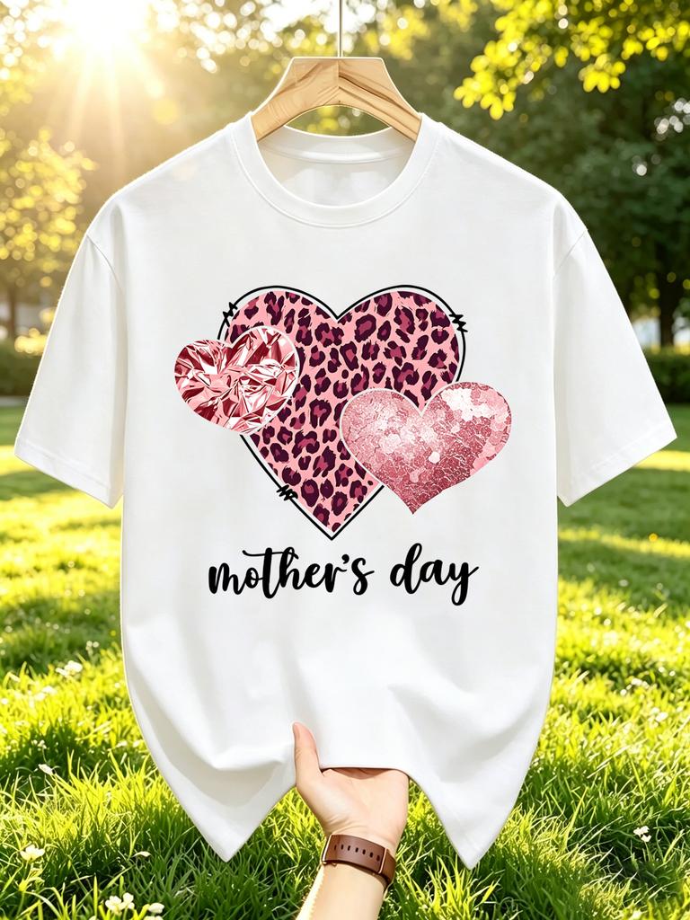 Pink Leopardheart Mothers Day Printing Unisex Tshirts Casual Hip Hop Top Multicolor Cotton T Shirt Summer Loose Unisex Short Sleeve