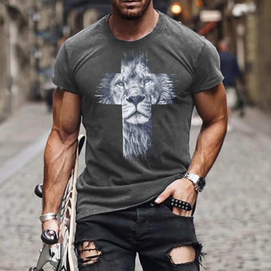 Men's Street  Muscle Short Sleeve Print Personality Fashion Fashion T-Shirt