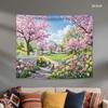 2D plane 1 cherry tree bright flowers sunny garden stone path butterflies. Suitable for living room of the room.