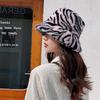 Zebra Grain Ornamented Hats with Flat Top & Wide Brim for Winter Warm Keeping