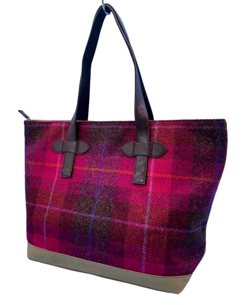 [natur och utvecklas] Harris Tweed och Paraffinerad Kanvas Tygkasse med Läderdetalj och Topp med Dragkedja (WG2422-PKC)