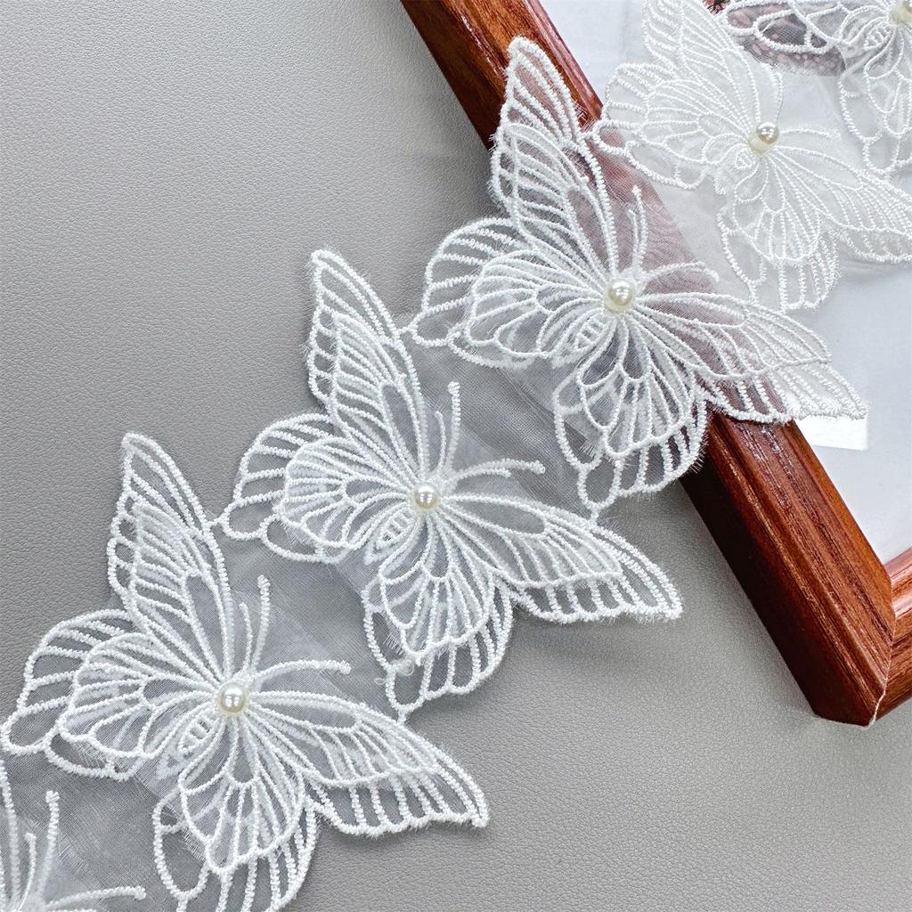 Eugen Yarn White Butterfly Double-Layer Embroidery Lace Clothing Skirt Diy Headgear Accessories Lace Beads Barcode