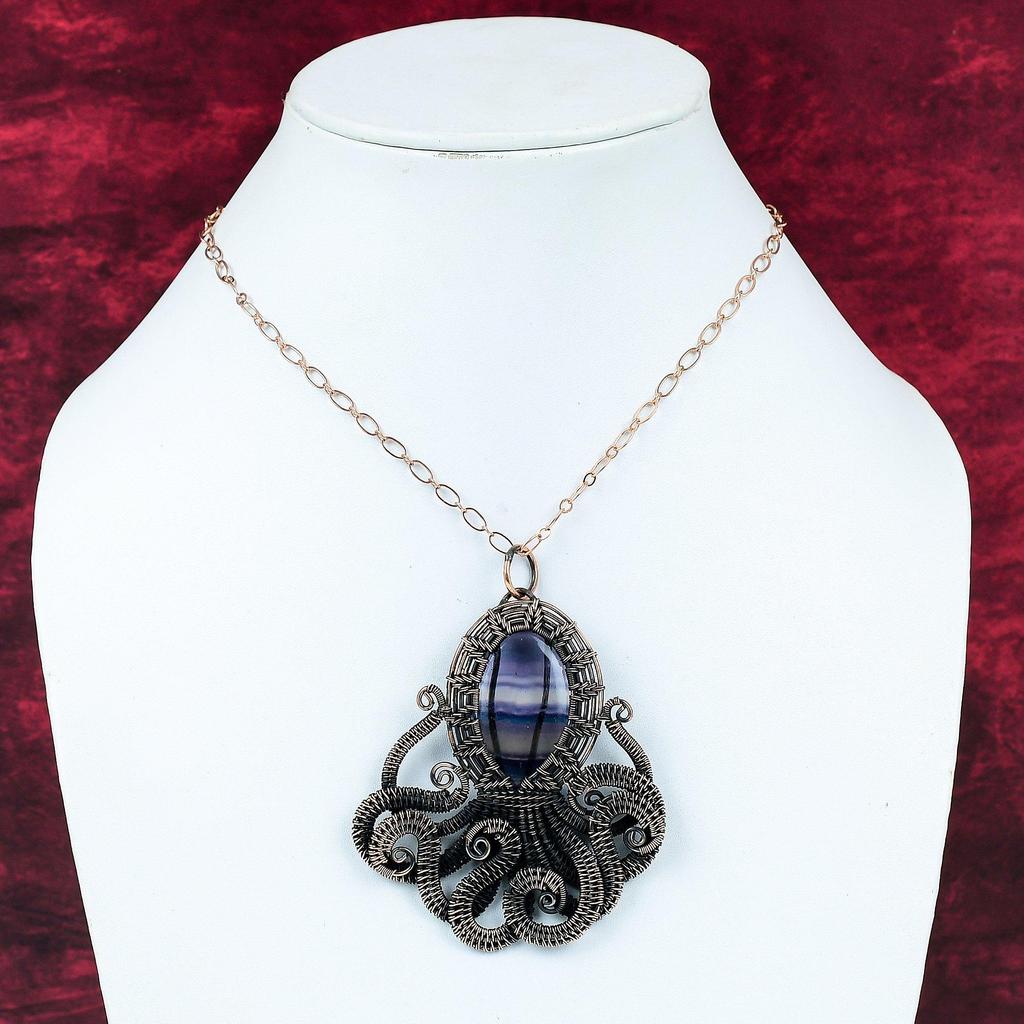 Multi Fluorite Pendant Copper Wire Wrapped Pendant Octopus Pendant Handmade Wire Wrap Jewelry Gemstone Pendant Copper Jewelry Gifts For Mom