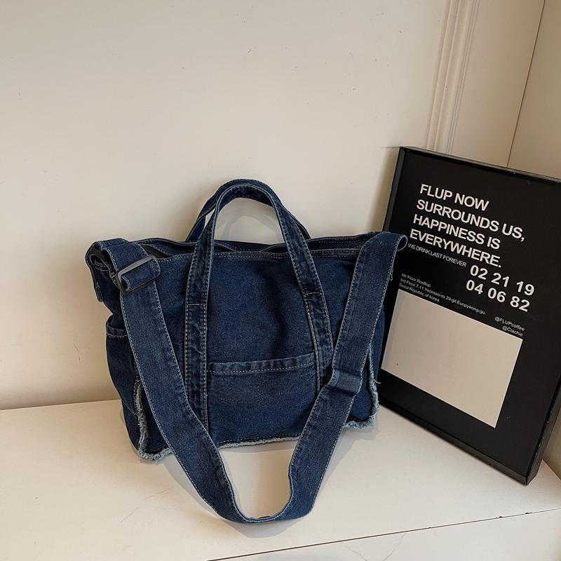 Sac en Denim Vintage Sac à Bandoulière pour Femme Sac Cabas de Commute Sac de Shopping